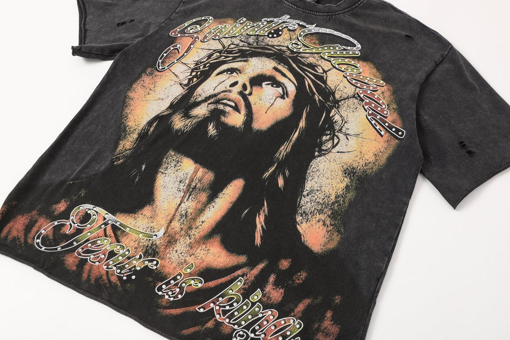 SAINT Jesus Graphic Washed Black T-Shirt