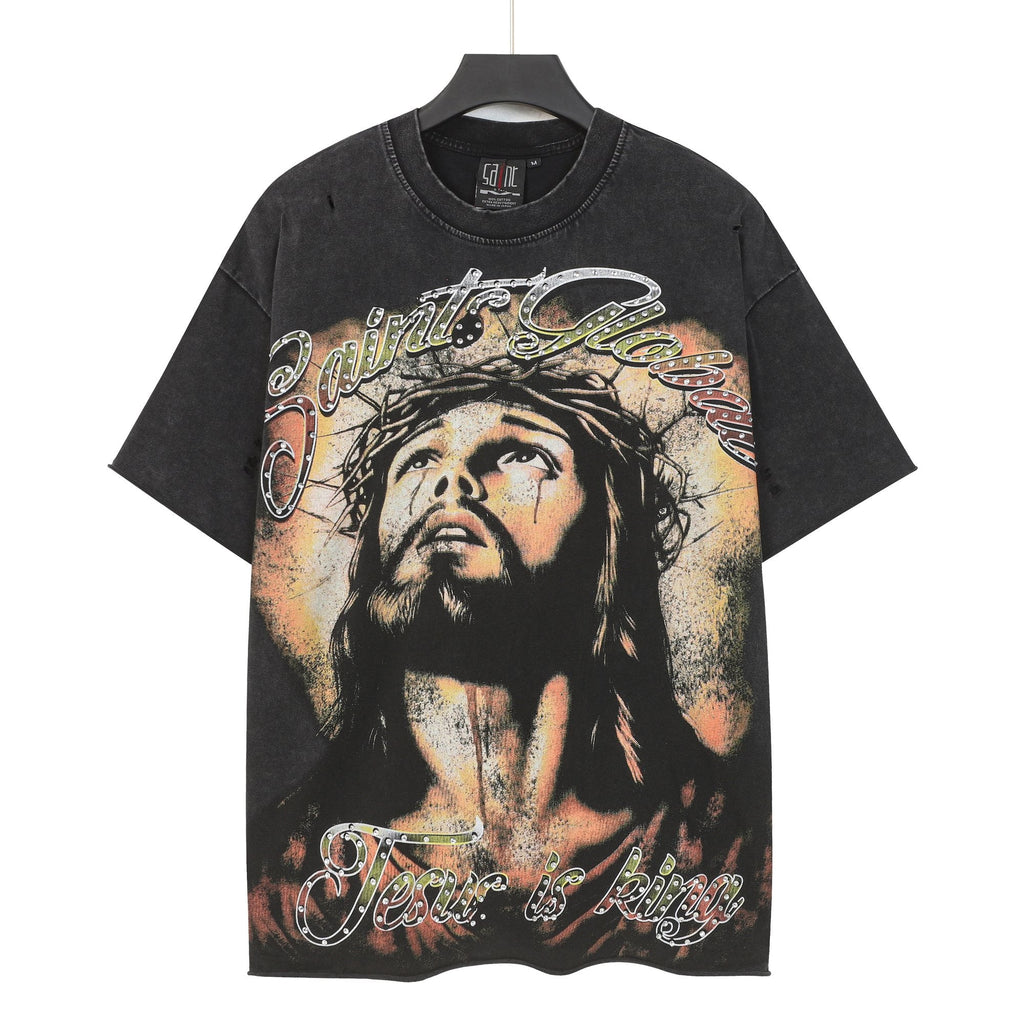 SAINT Jesus Graphic Washed Black T-Shirt