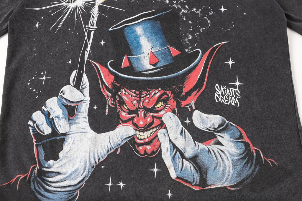 SAINT Washed Black Magician Devil Graphic T-Shirt