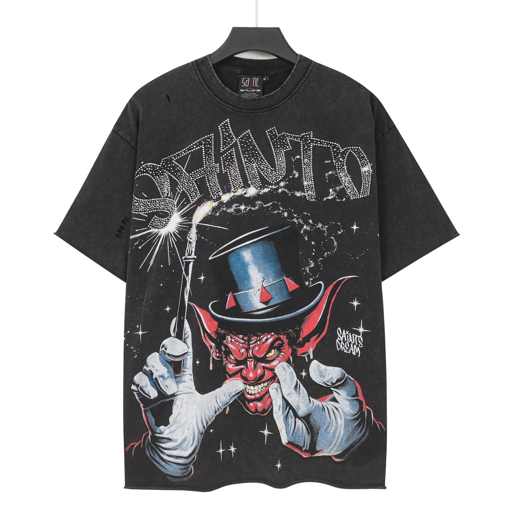 SAINT Washed Black Magician Devil Graphic T-Shirt