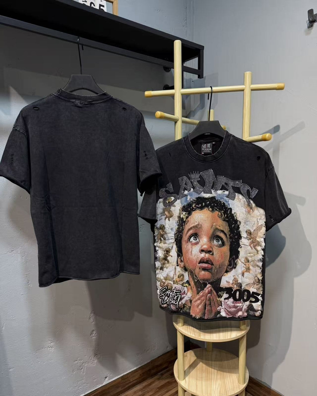 SAINT Washed Black Graphic T-Shirt