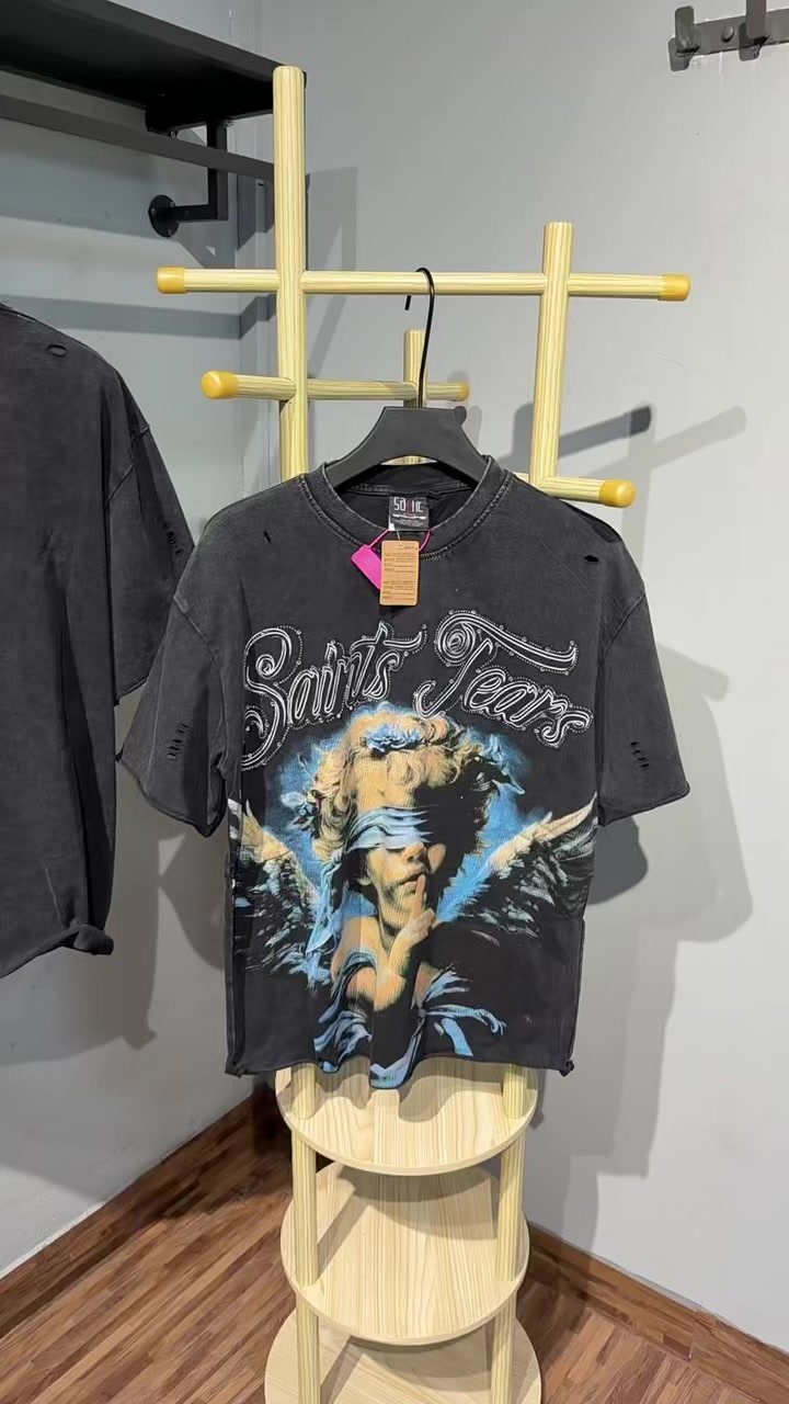 SAINT Angel Graphic Washed Black T-Shirt