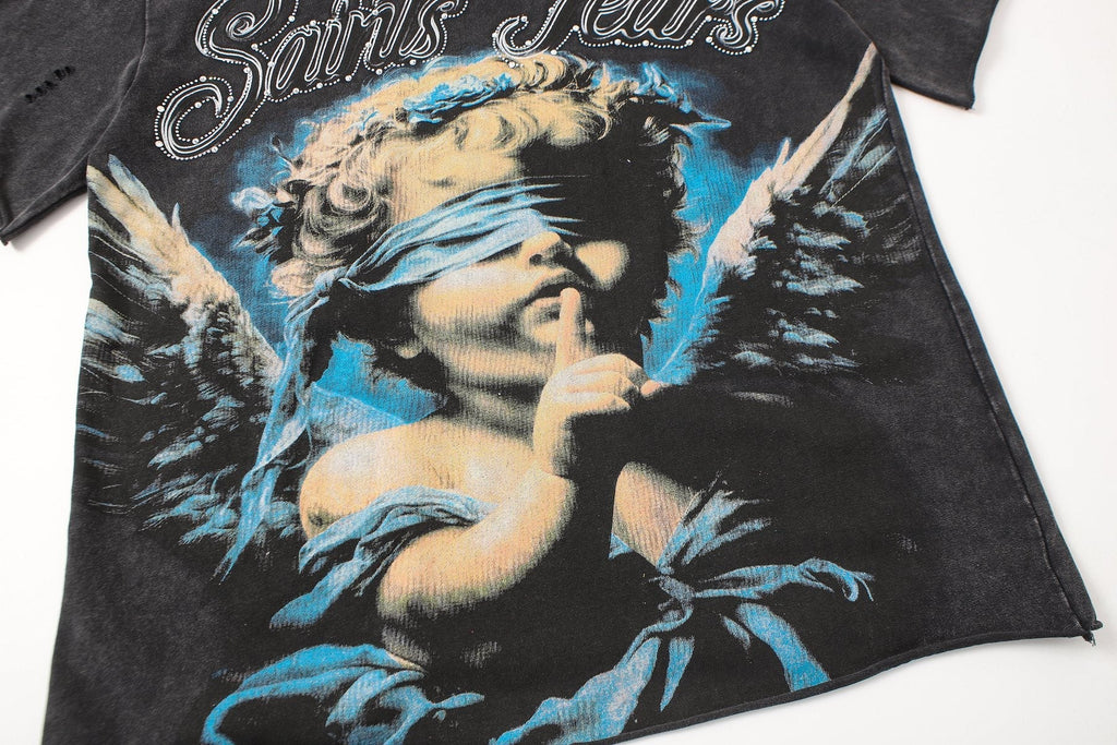 SAINT Angel Graphic Washed Black T-Shirt