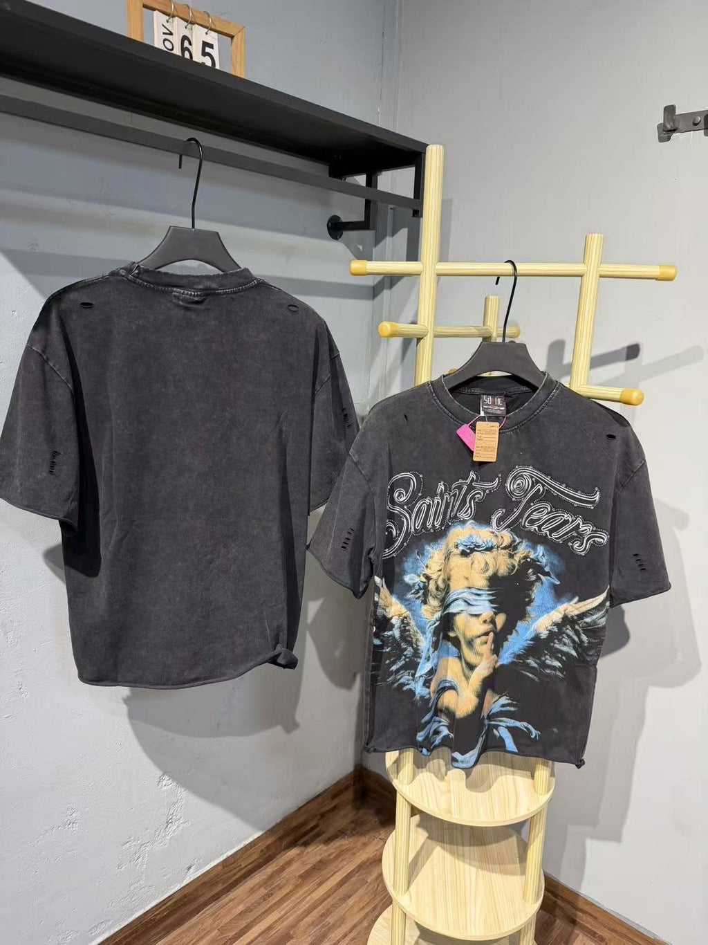 SAINT Angel Graphic Washed Black T-Shirt