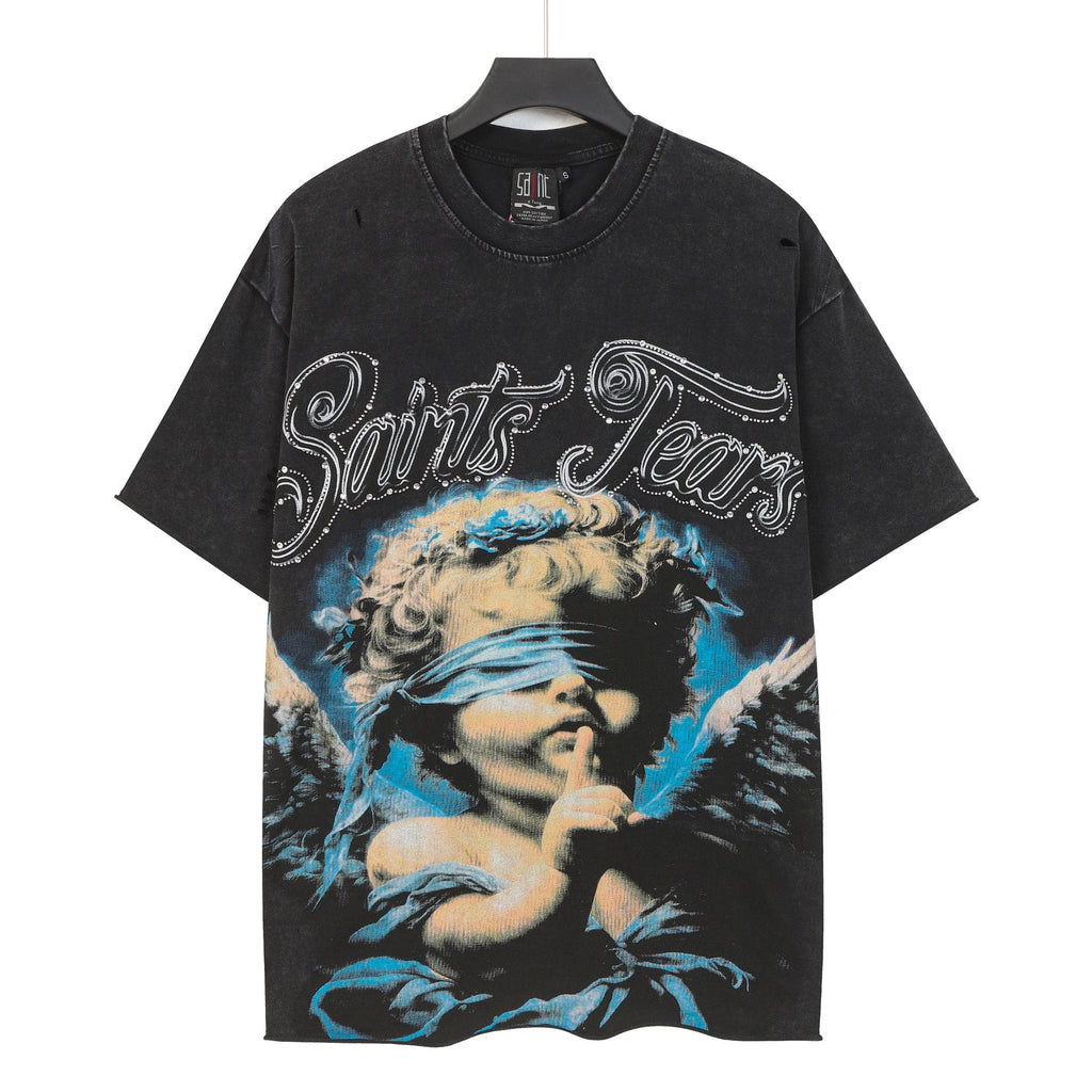 SAINT Angel Graphic Washed Black T-Shirt