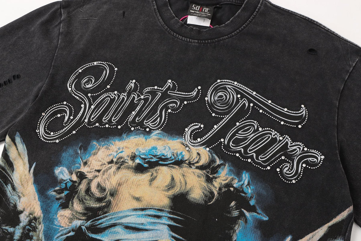 SAINT Angel Graphic Washed Black T-Shirt