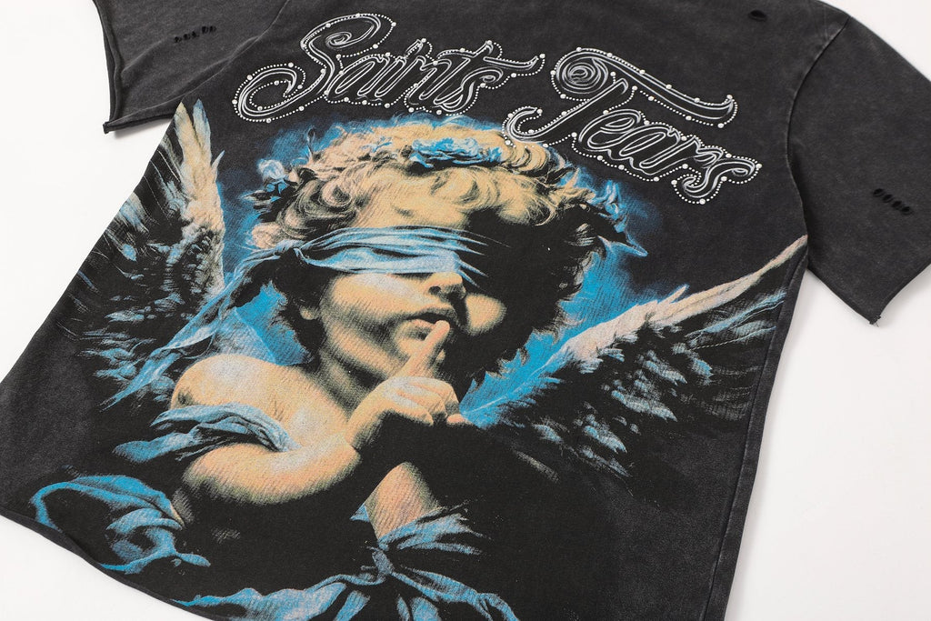 SAINT Angel Graphic Washed Black T-Shirt