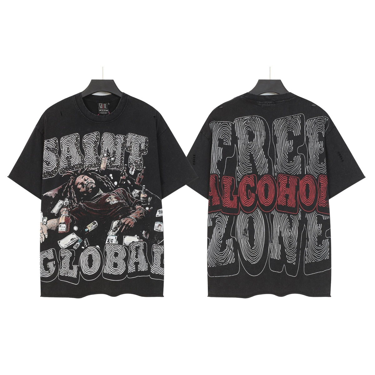 SAINT Free Alcohol Washed Black Graphic T-Shirt