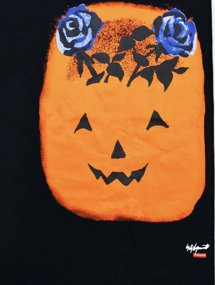 Supreme Pumpkin Face & Blue Rose Graphic T-Shirt
