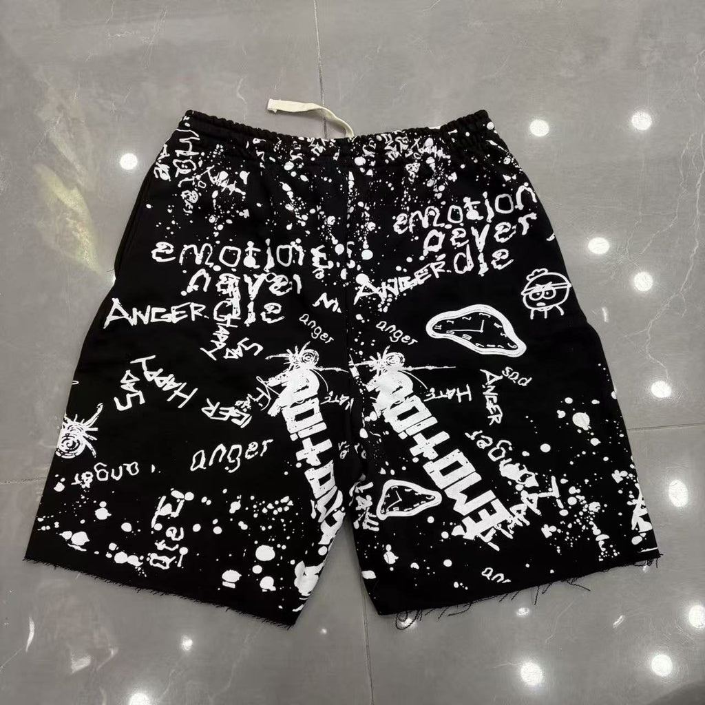 MIXED EMOTION Graffiti Paint Splatter Drawstring Shorts