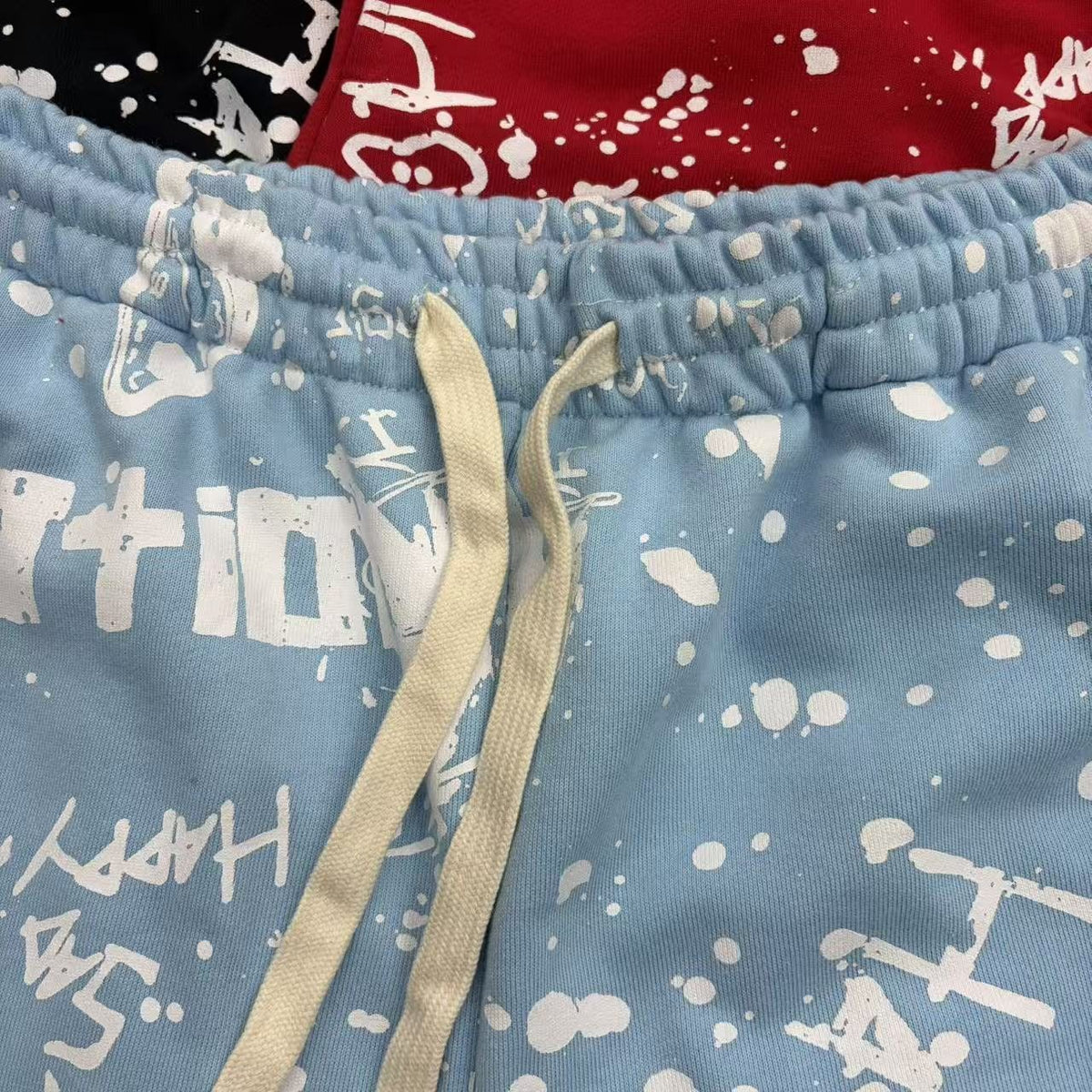 MIXED EMOTION Graffiti Paint Splatter Drawstring Shorts
