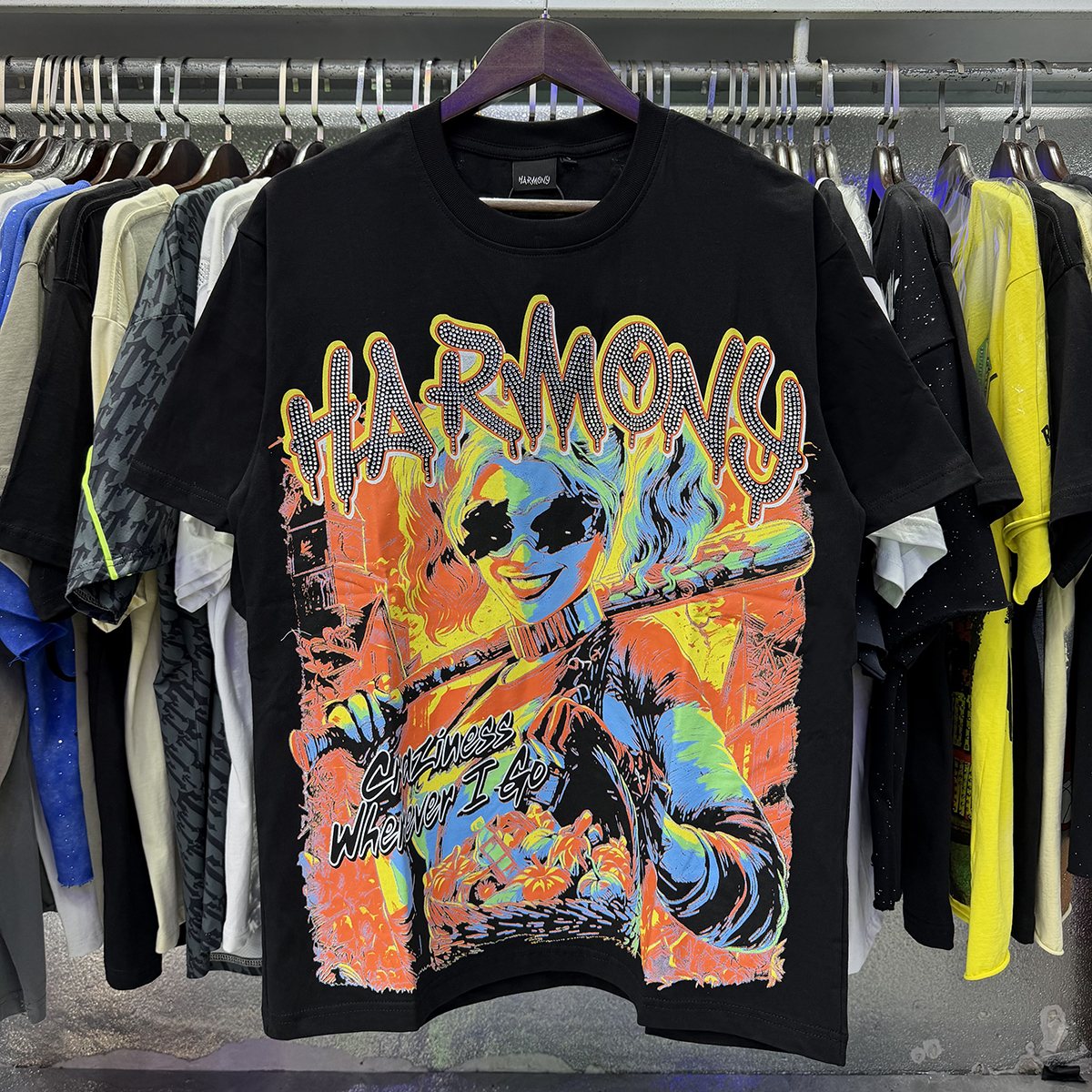 HARMONY Baseball Player Rhinestone Graphic T-Shirt