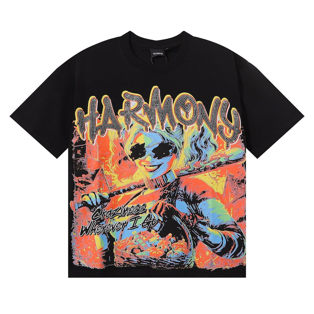 HARMONY Baseball Player Rhinestone Graphic T-Shirt