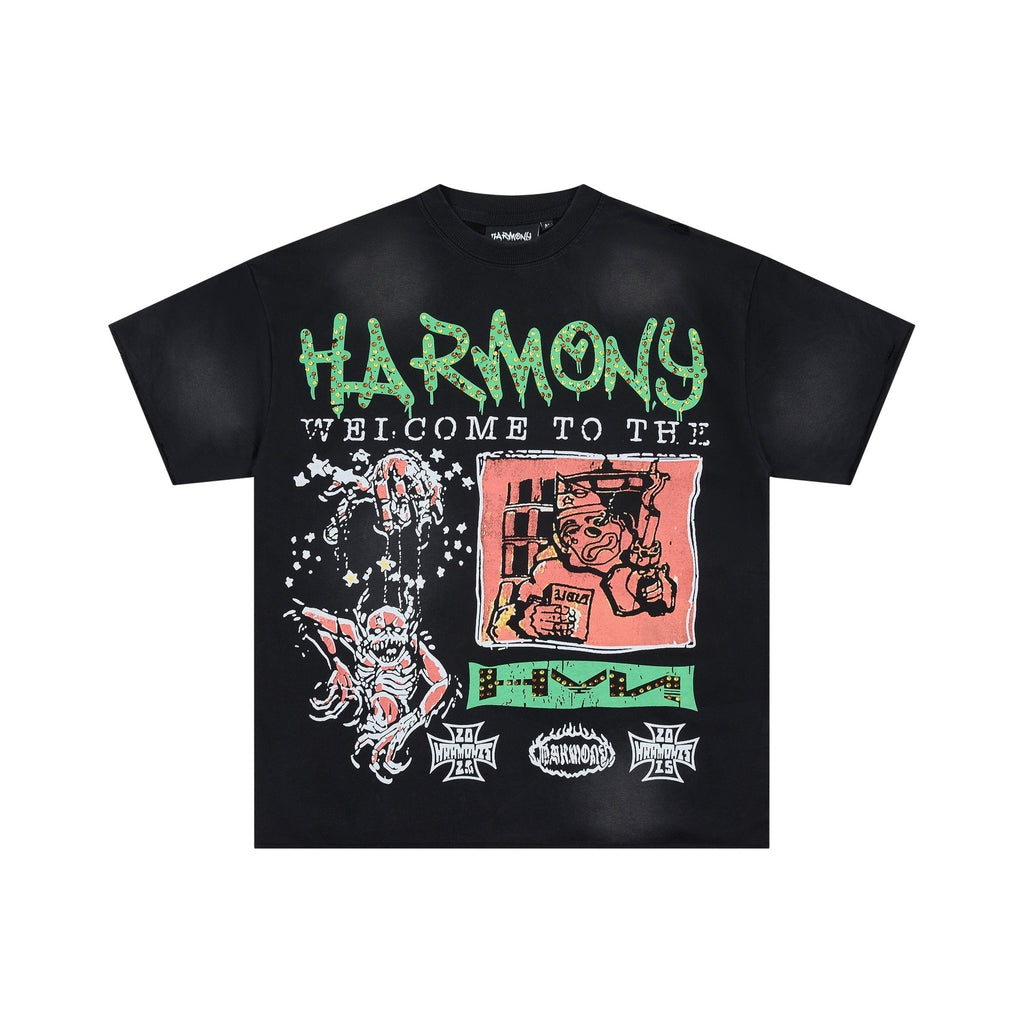 HARMONY Black Front and Back Graphic T-Shirt