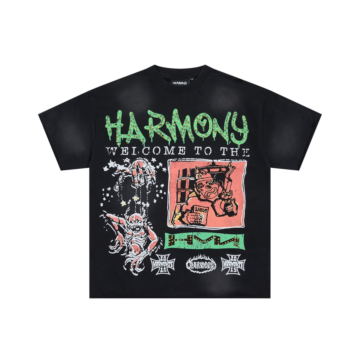 HARMONY Black Front and Back Graphic T-Shirt
