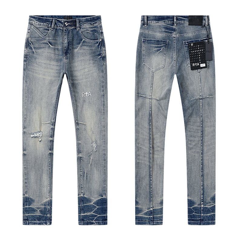 R+A Distressed Washed Blue Jeans