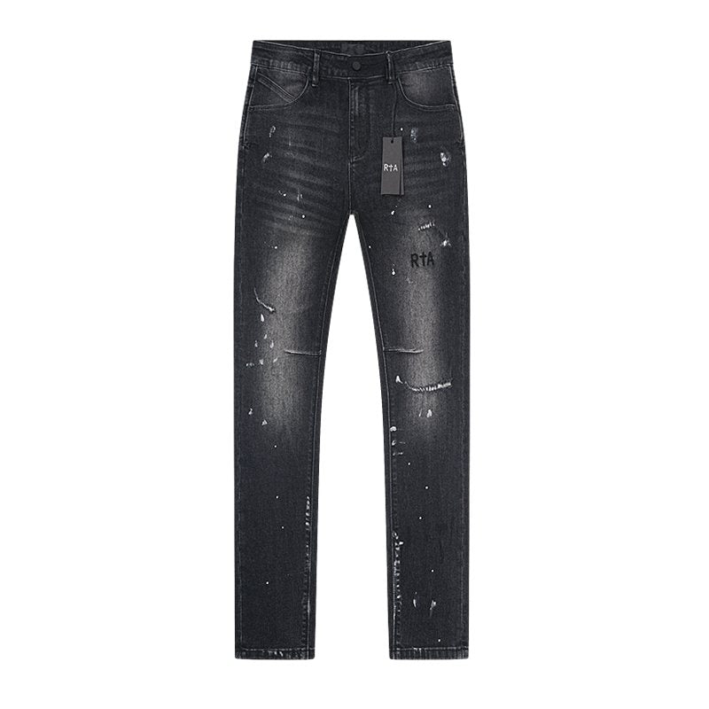 R+A Black Washed Distressed Skinny Jeans