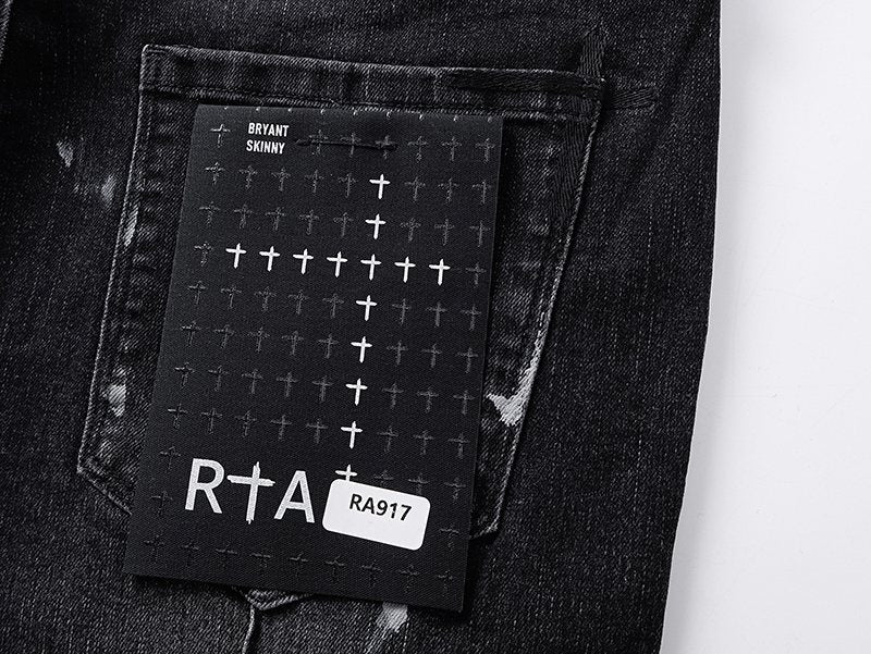 R+A Black Washed Distressed Skinny Jeans