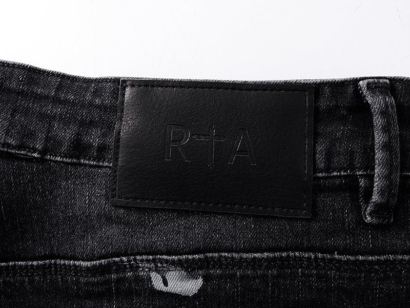 R+A Black Washed Distressed Skinny Jeans
