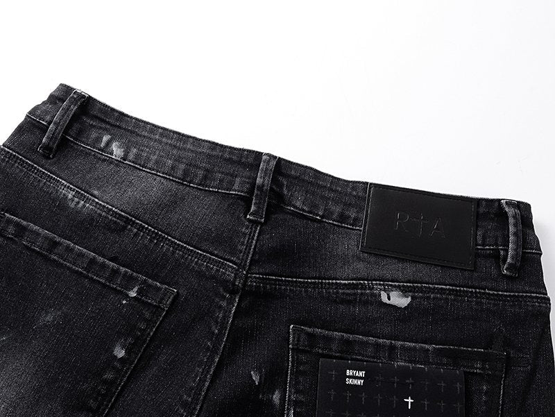 R+A Black Washed Distressed Skinny Jeans
