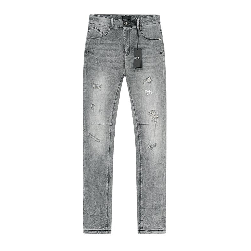 R+A Gray Graphic Detail Distressed Jeans