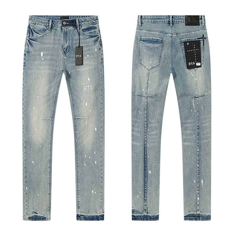 R+A Light Blue Paint-Splatter Distressed Jeans