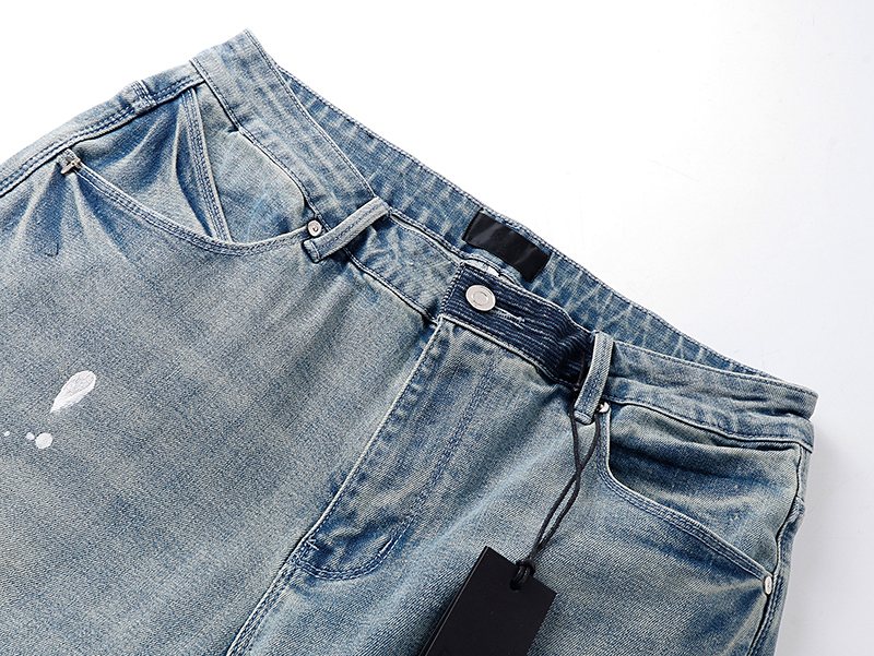R+A Light Blue Paint-Splatter Distressed Jeans