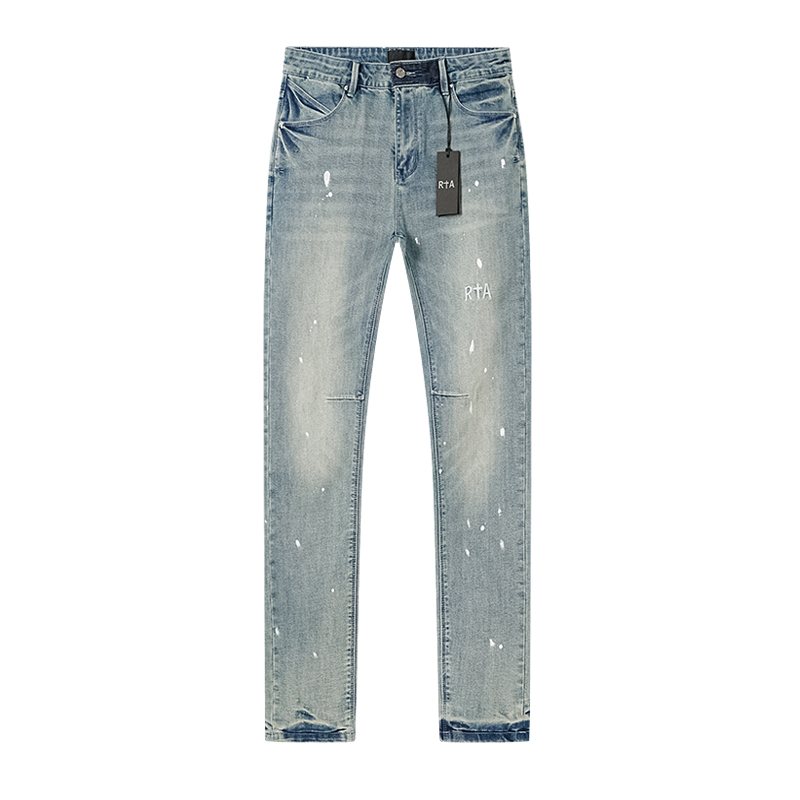 R+A Light Blue Paint-Splatter Distressed Jeans