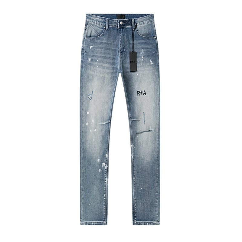 R+A Light Blue Paint-Splatter Patchwork Jeans