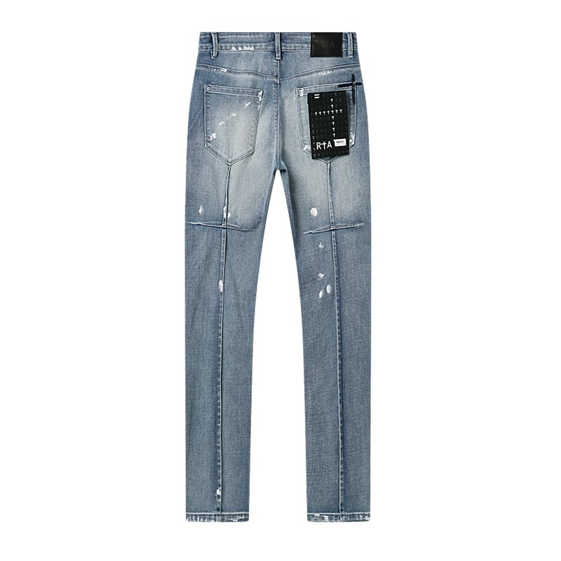 R+A Light Blue Paint-Splatter Patchwork Jeans