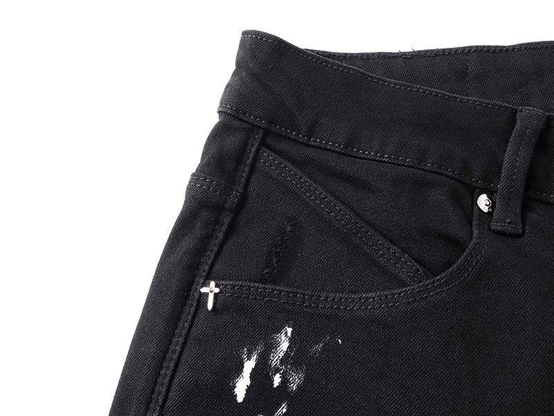 R+A Rest in Peace Cross Patch Paint-Splatter Jeans