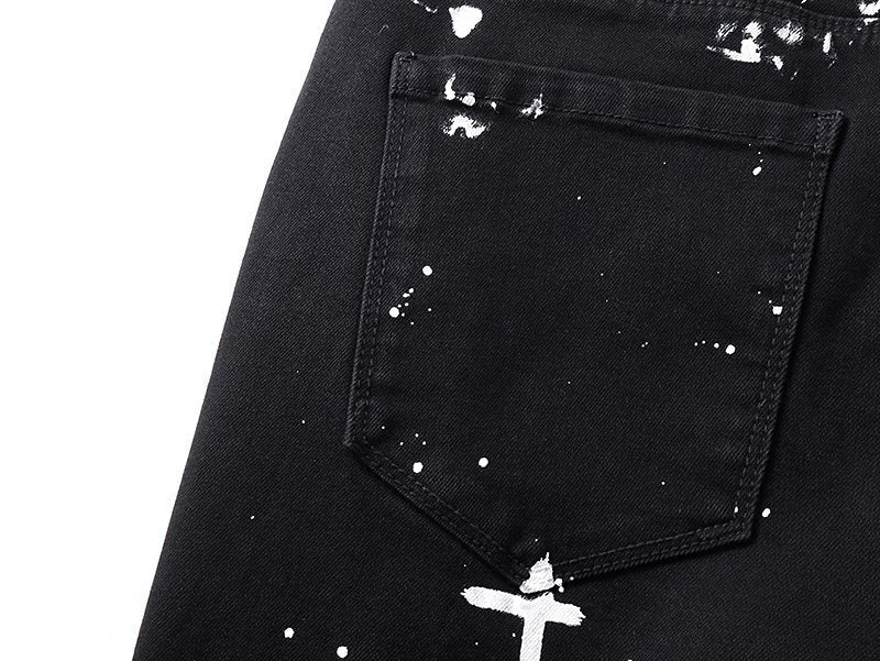 R+A Rest in Peace Cross Patch Paint-Splatter Jeans
