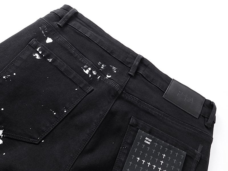 R+A Rest in Peace Cross Patch Paint-Splatter Jeans