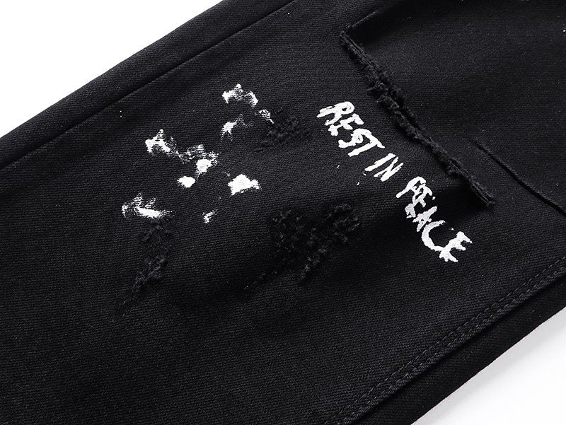 R+A Rest in Peace Cross Patch Paint-Splatter Jeans