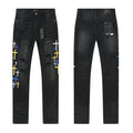 R+A Cross Embroidered Distressed Jeans