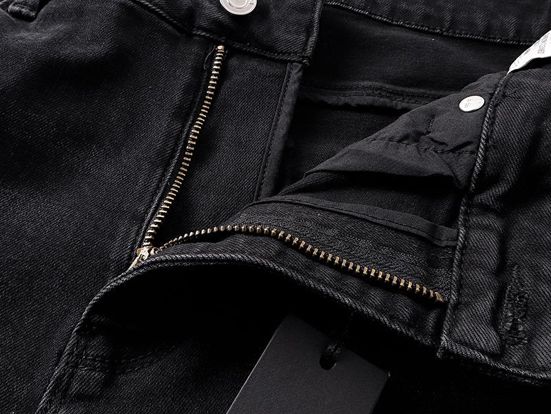 R+A Cross Embroidered Distressed Jeans