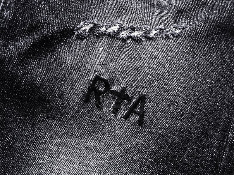 R+A Washed Black Distressed Logo Detail Jeans