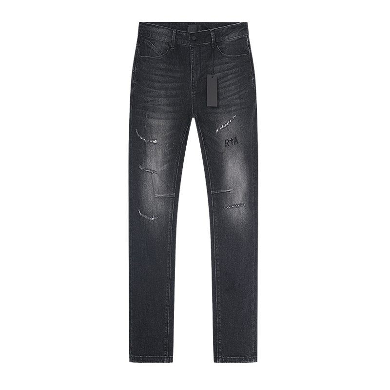 R+A Washed Black Distressed Logo Detail Jeans