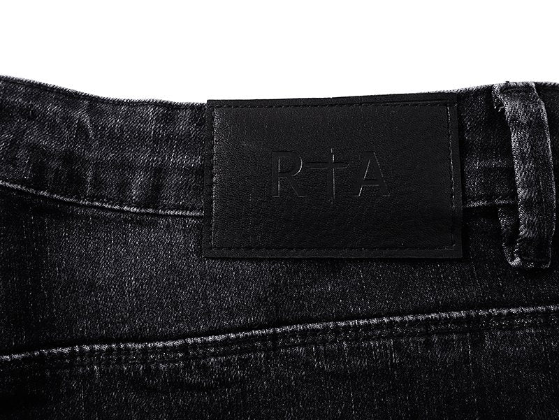 R+A Washed Black Distressed Logo Detail Jeans