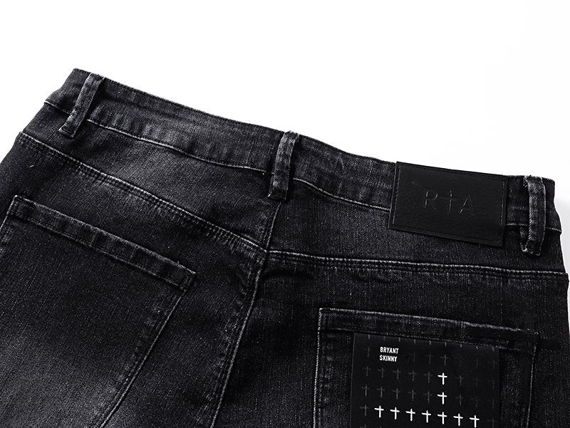 R+A Washed Black Distressed Logo Detail Jeans