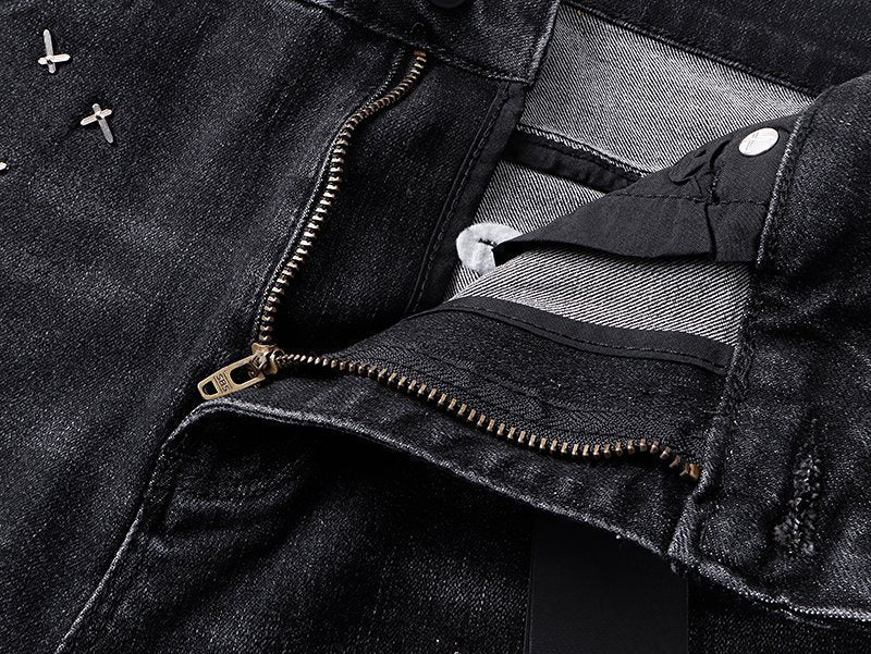 R+A Cross-Stud Washed Black Jeans