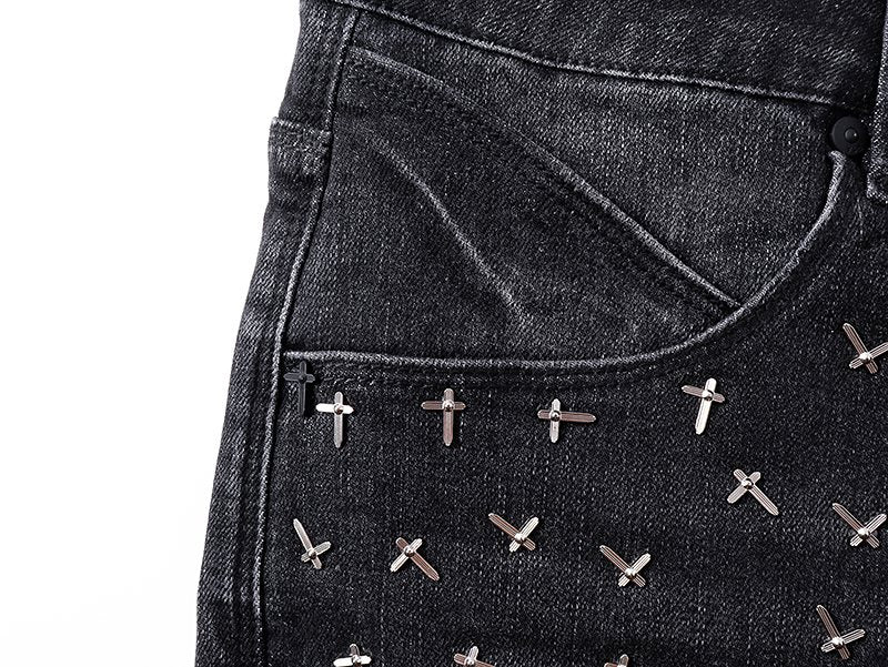 R+A Cross-Stud Washed Black Jeans
