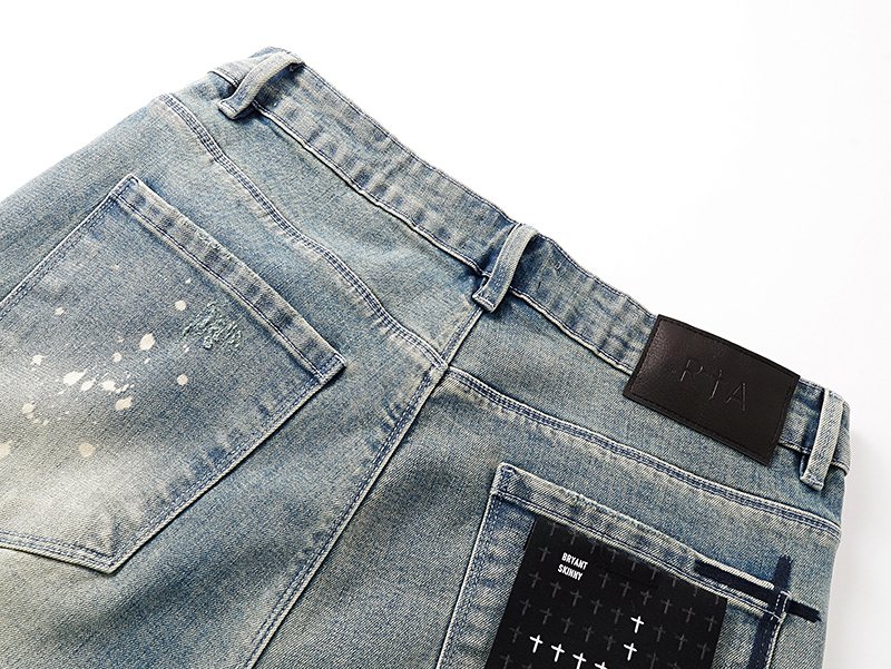 R+A Light Blue Distressed Paint Splatter Jeans