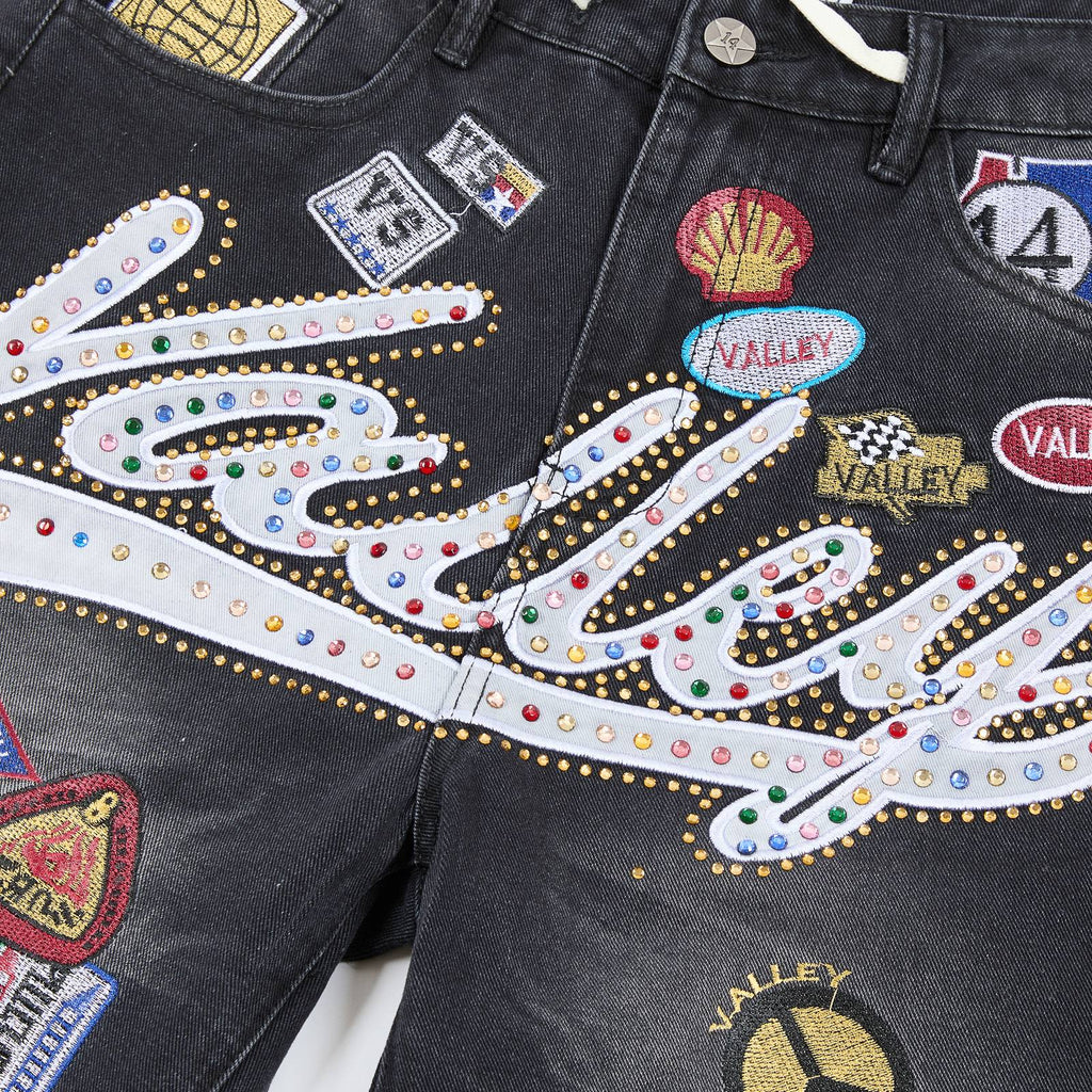 VALE 1980s Patch Rhinestone Denim Shorts