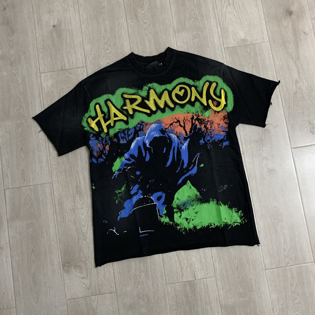 HARMONY Raw-Edge Graphic T-Shirt