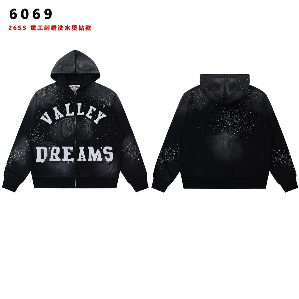 Valley Dreams Washed Rhinestone Zip Hoodie