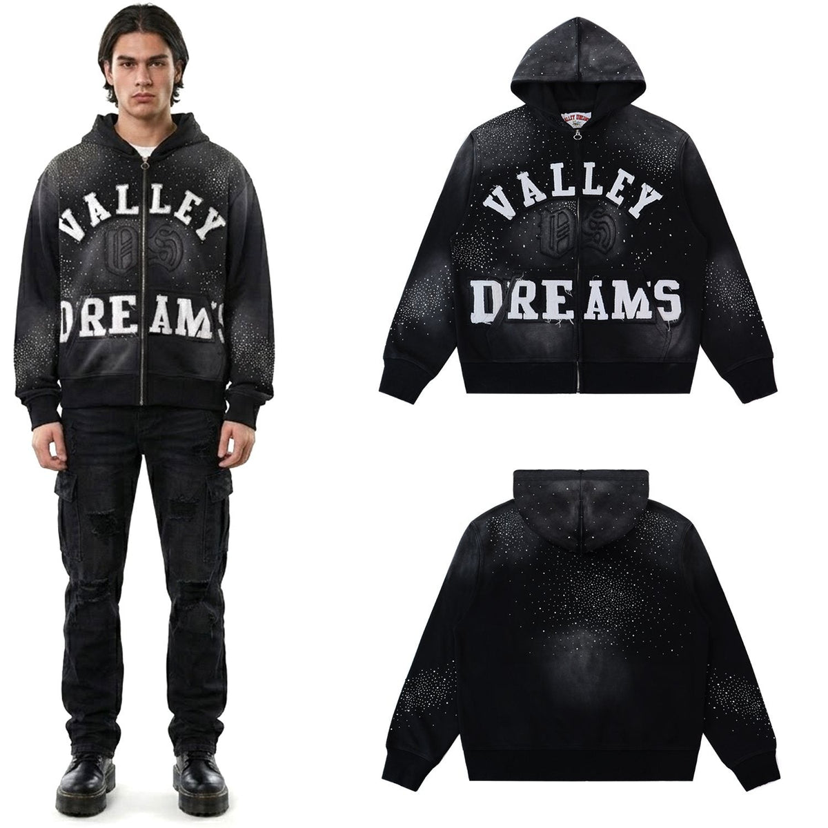 Valley Dreams Washed Rhinestone Zip Hoodie