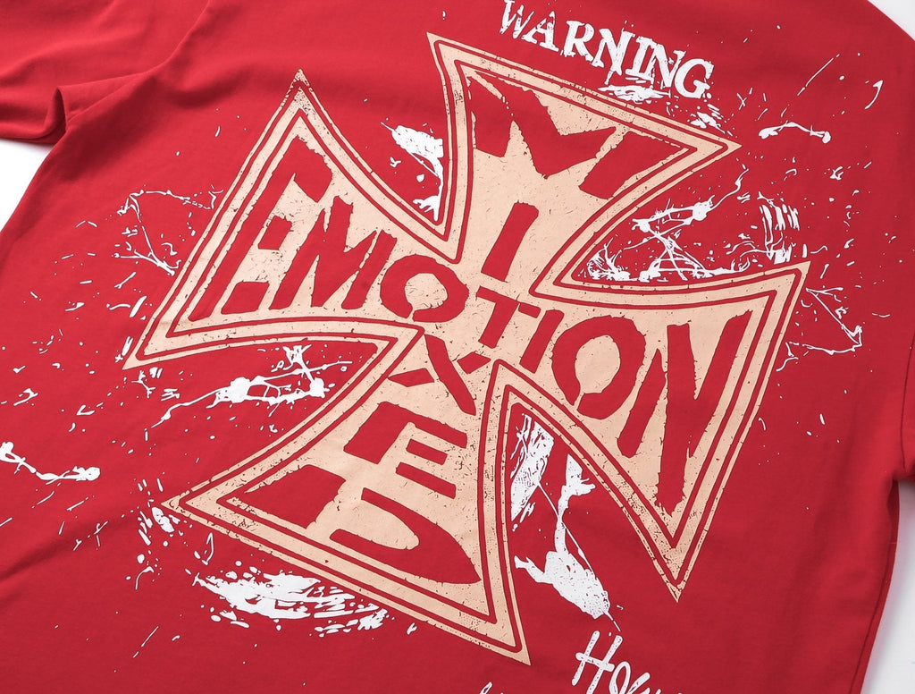 MIXED EMOTION Washed Red Front & Back Graphic T-Shirt