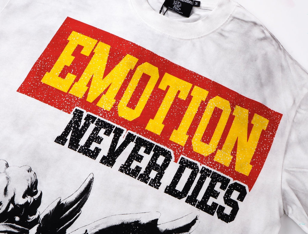 MIXED EMOTION Washed White Front & Back Graphic T-Shirt