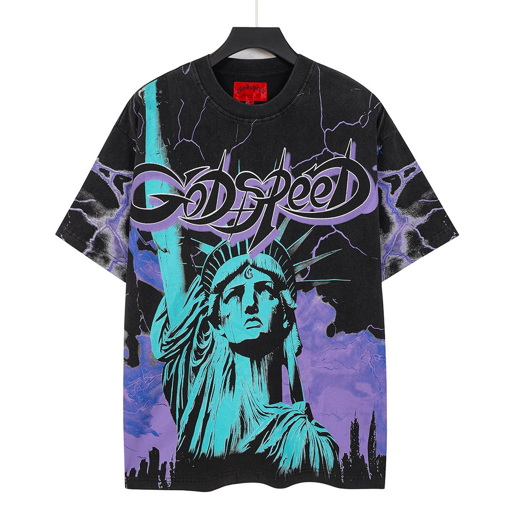 Godspeed Statue of Liberty Lightning Graphic T-Shirt
